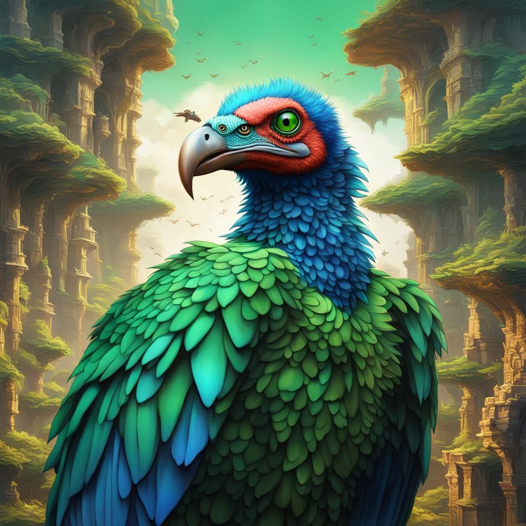 Green Vulture with Blue Eyes in Modern Art