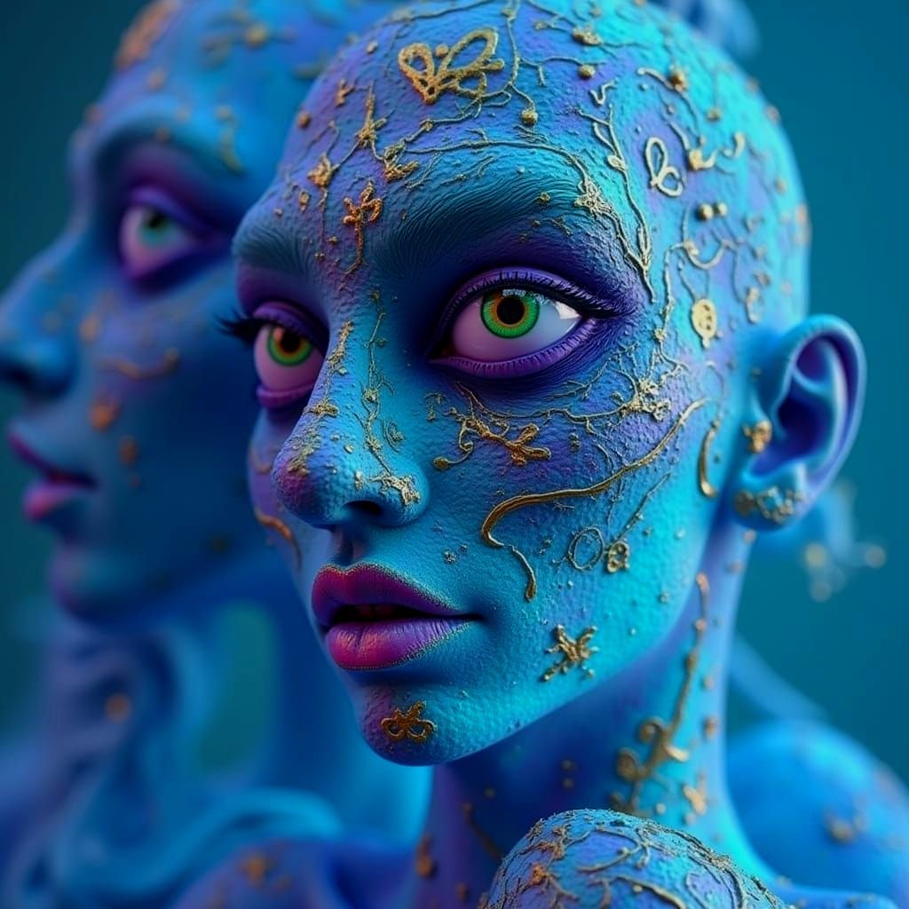 Vibrant Psychedelic Face in Hyperrealistic 3D