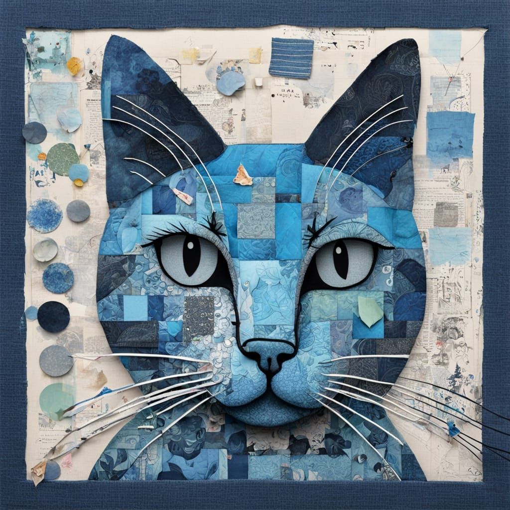 Whimsical Blue Feline on Vibrant Blue Pillow