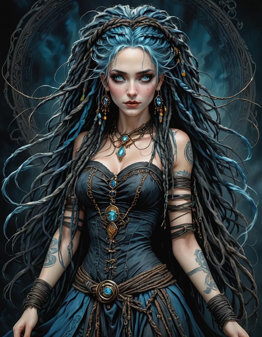 Enchanting Witch with Bioluminescent Backdrop, Detailed Fant...