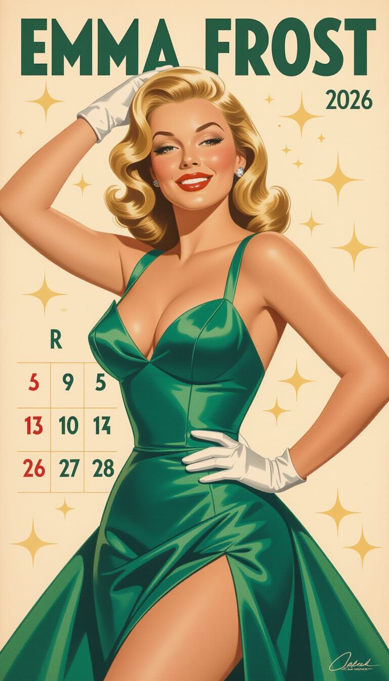 Retro Pinup Emma Frost Poses Playfully in Vintage Style