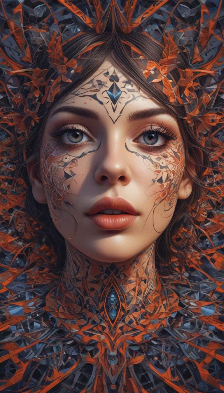 Ethereal Woman in Vibrant Fractal Patterns
