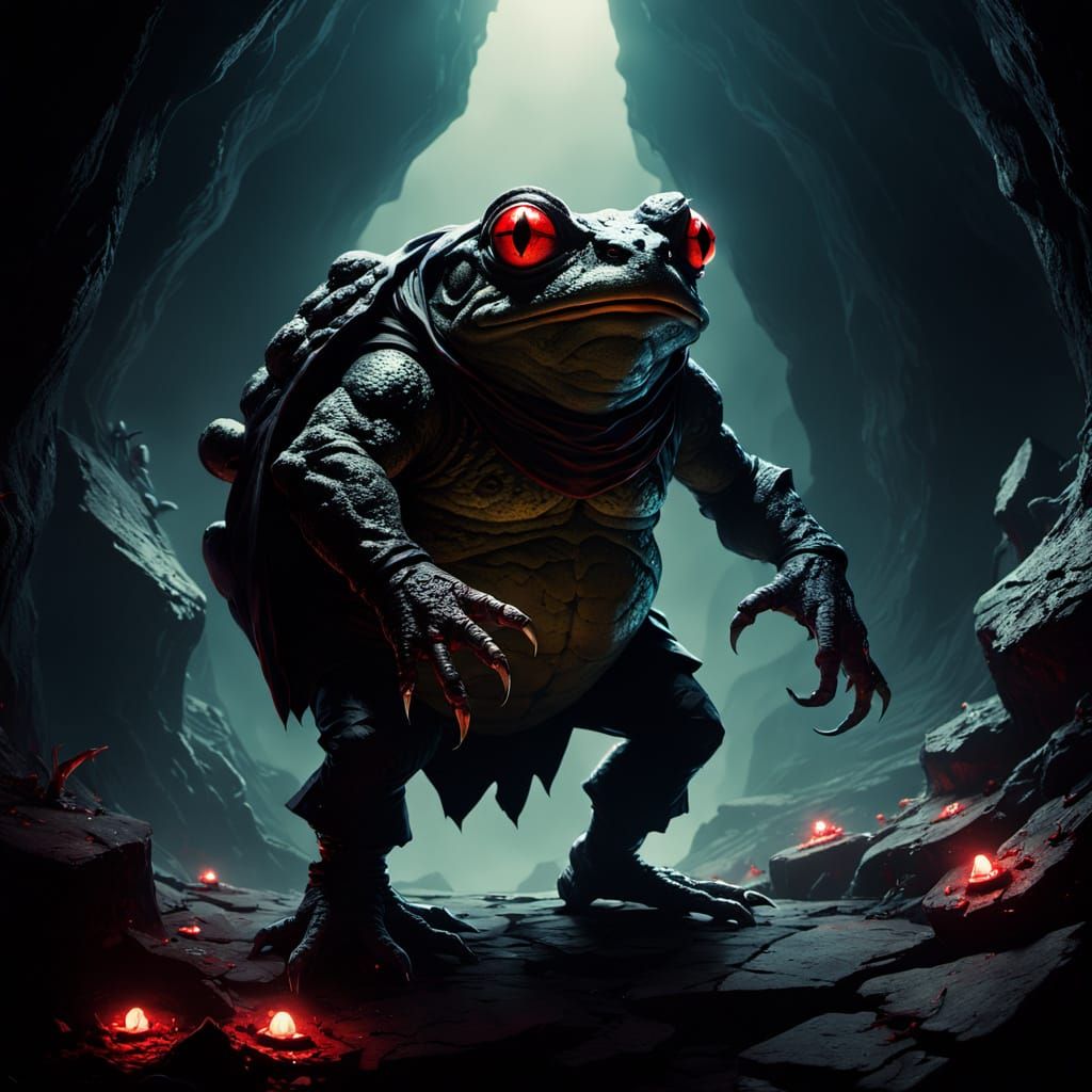 Epic Dark Fantasy Toad Lord in Cavernous Lair