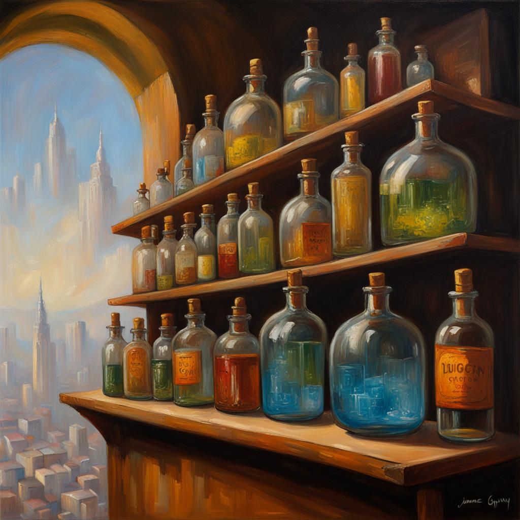 City in a Bottle: Magical Oil Painting