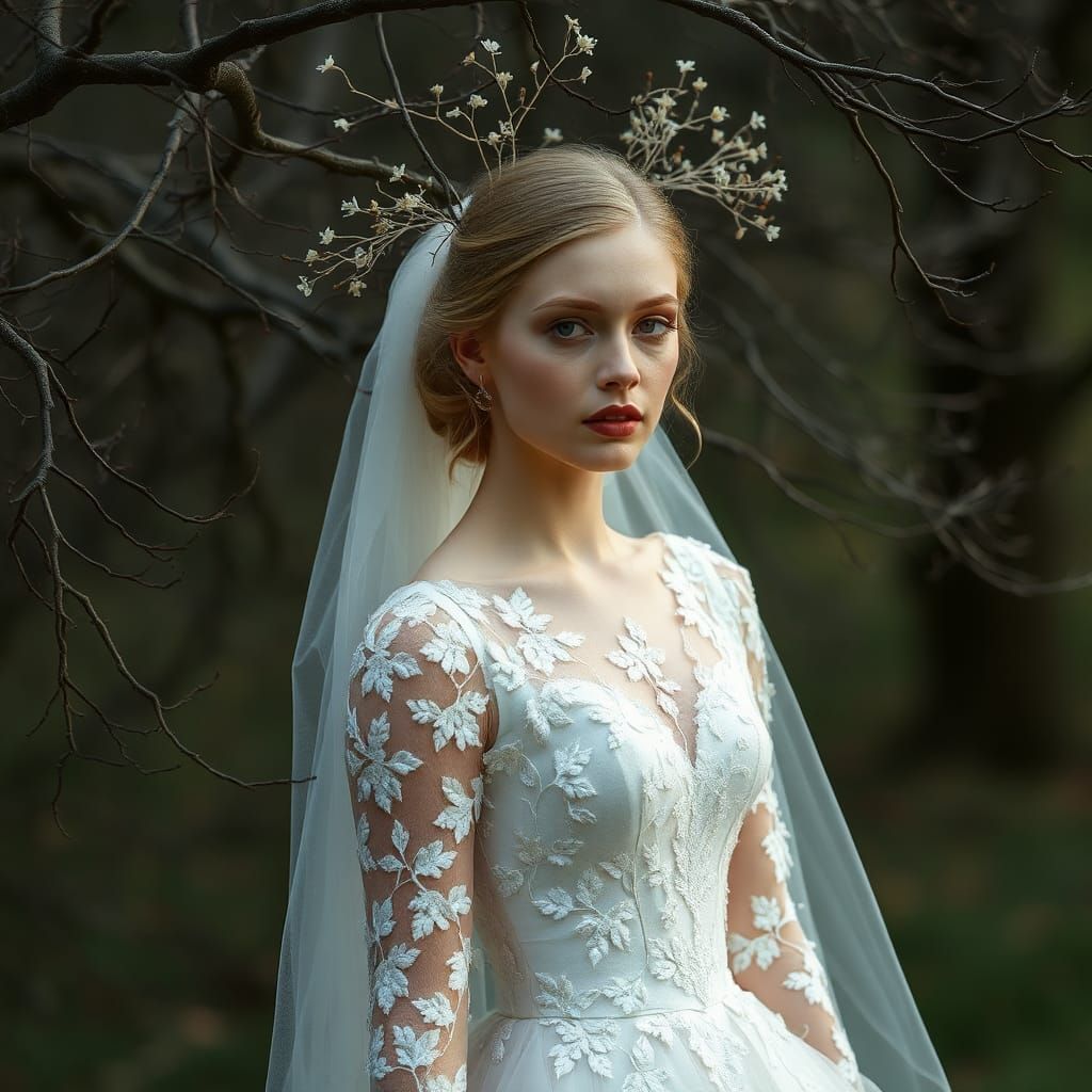Edwardian Wedding Dress with Branching Details