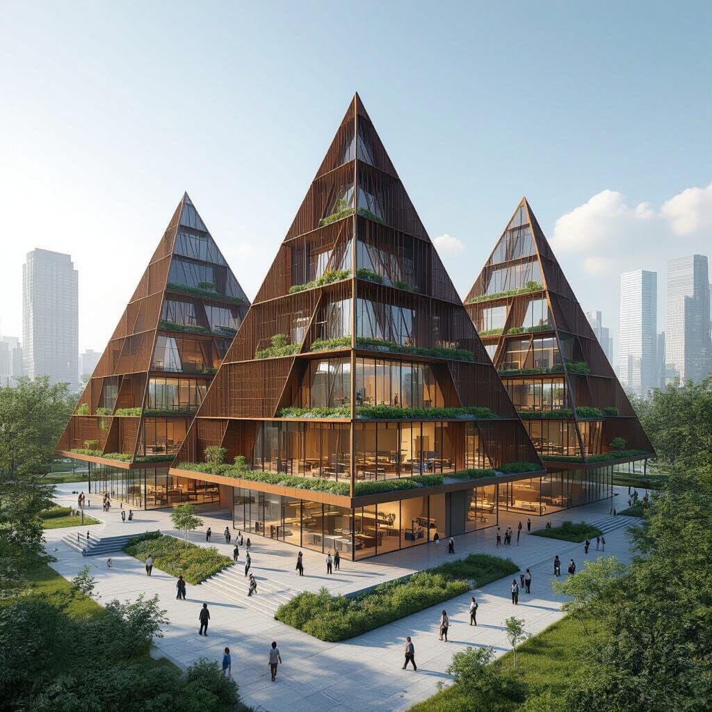 Futuristic Pyramidal School with Vertical Gardens