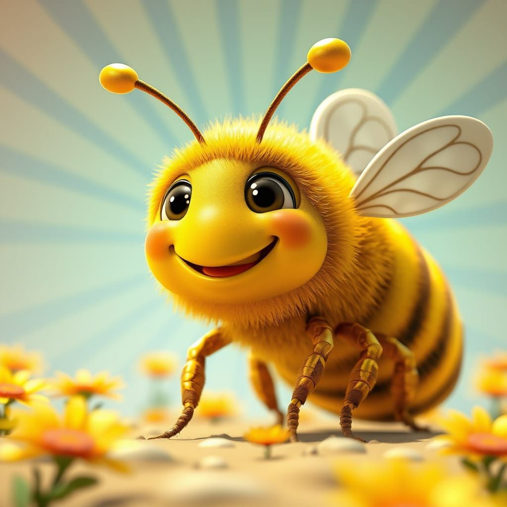 Vibrant Bee in a Whimsical Pixar-Inspired World