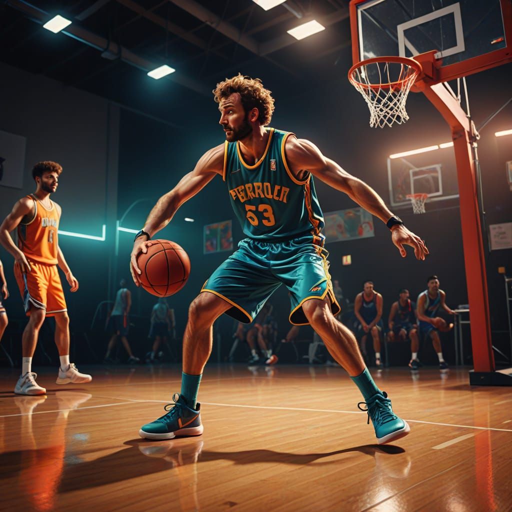 Basketball Player in Gym, Pop Art Style