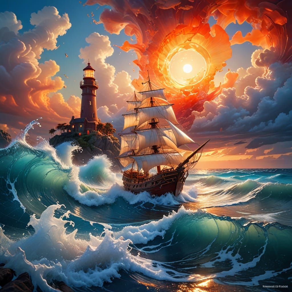 Glowing Sea Glass Lighthouse Sculpture