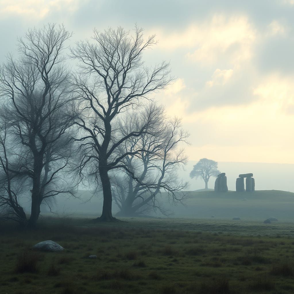 Celtic Landscape with Standing Stones in Pre-Raphaelite Styl...