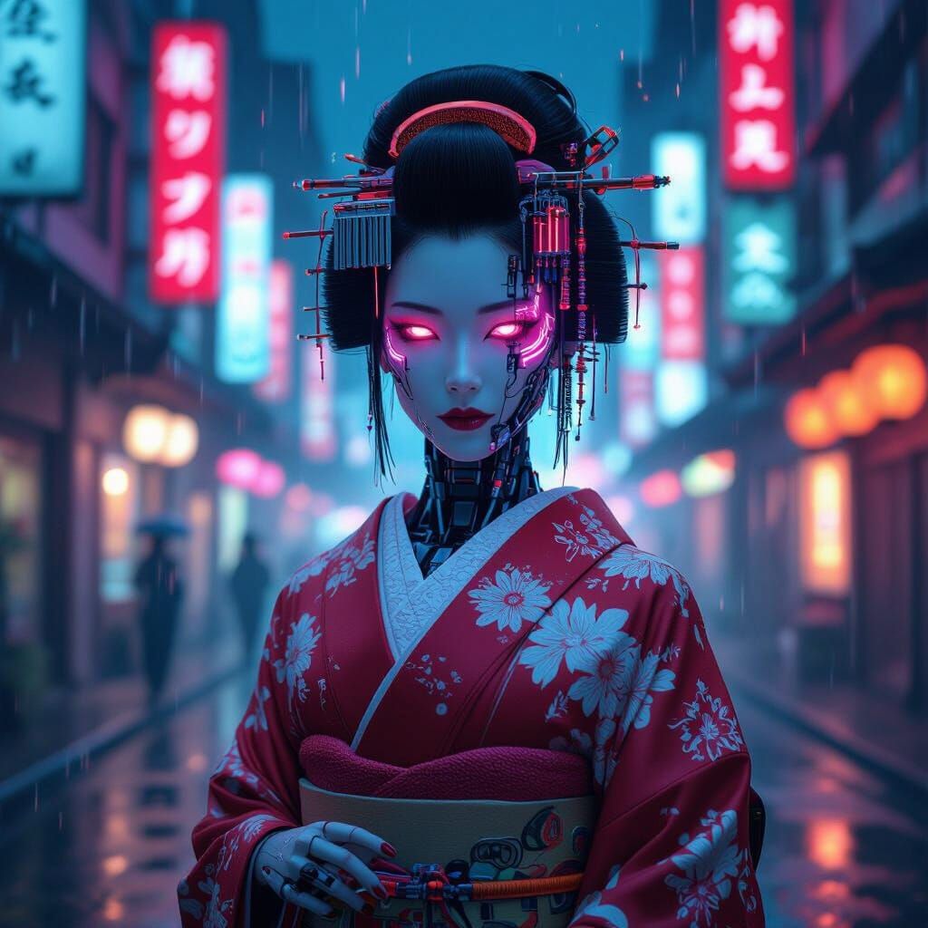 Neon City Geisha: Cyberpunk Beauty in 8K
