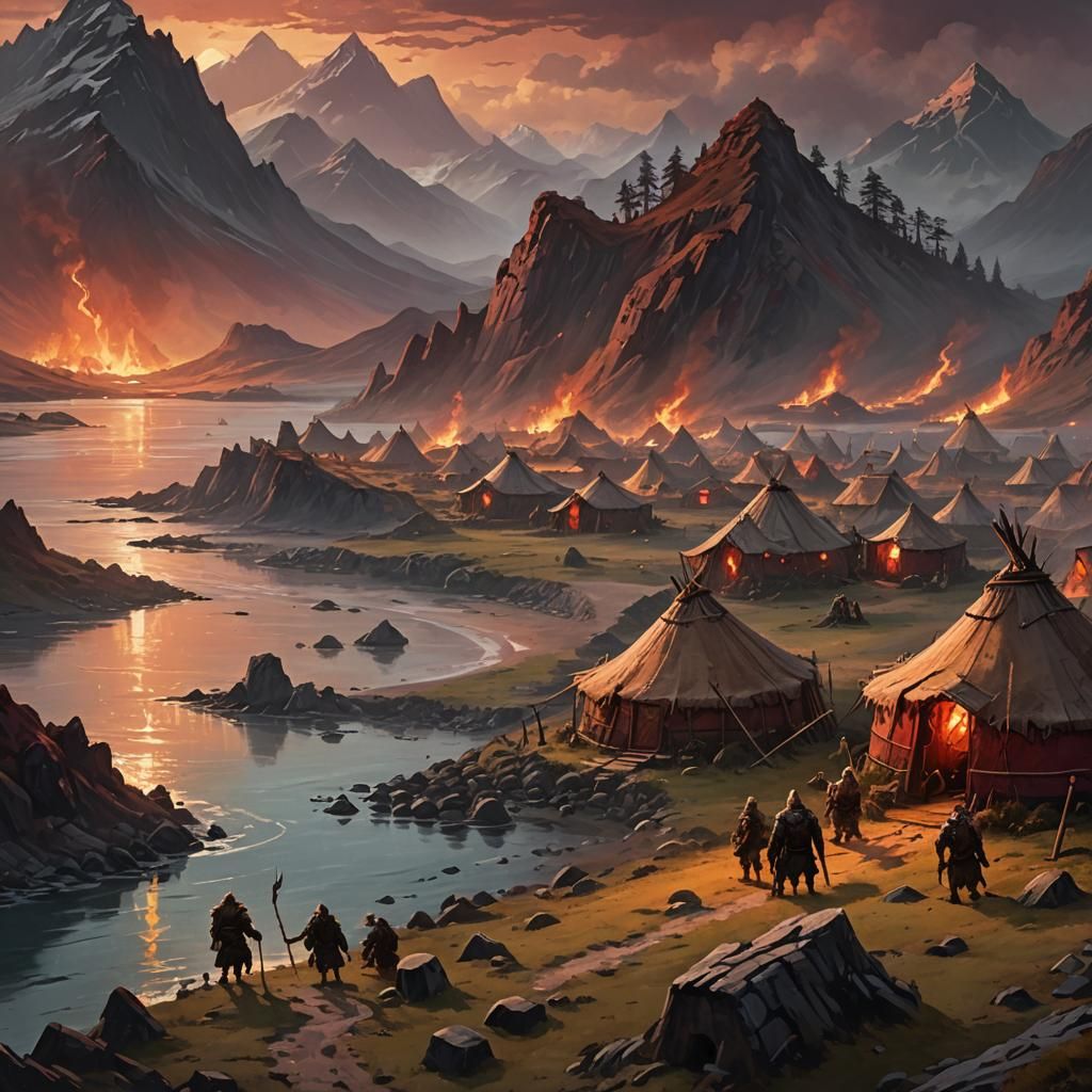 Orcs on Wildling Shore: Dark Fantasy Oil Painting