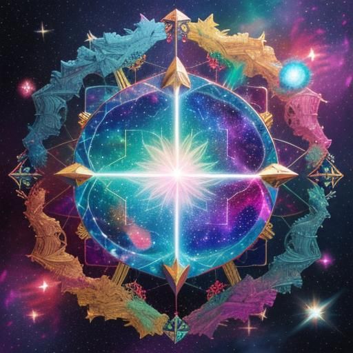 Holographic Astral Heart Illustration in Pablo Amaringo Styl...