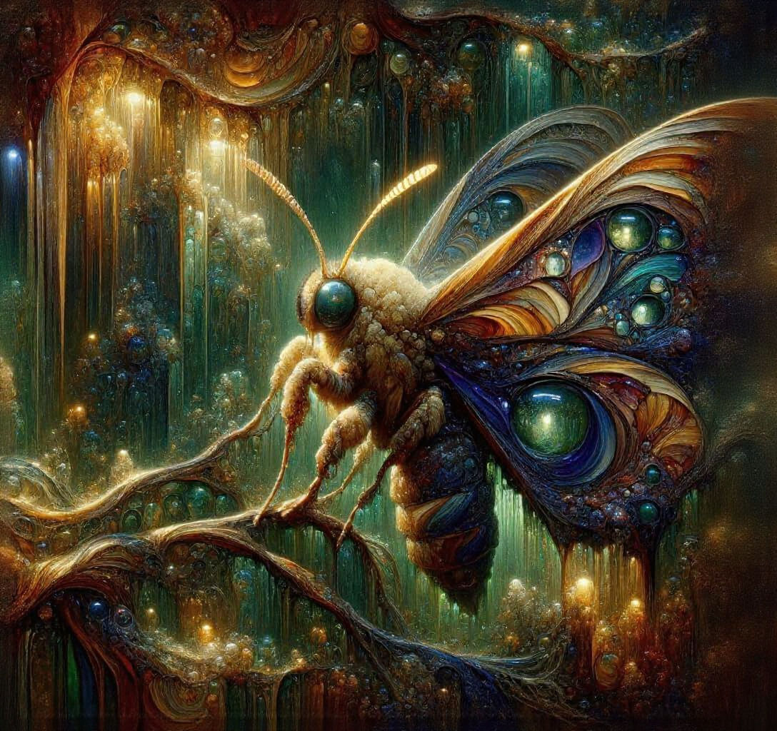 Bioluminescent Moth Sculpture in Impasto Style