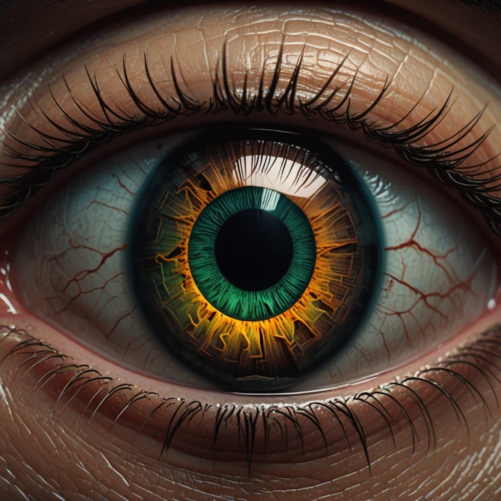 Surrealistic Macro Portrait of a Bloodshot Emerald Eye