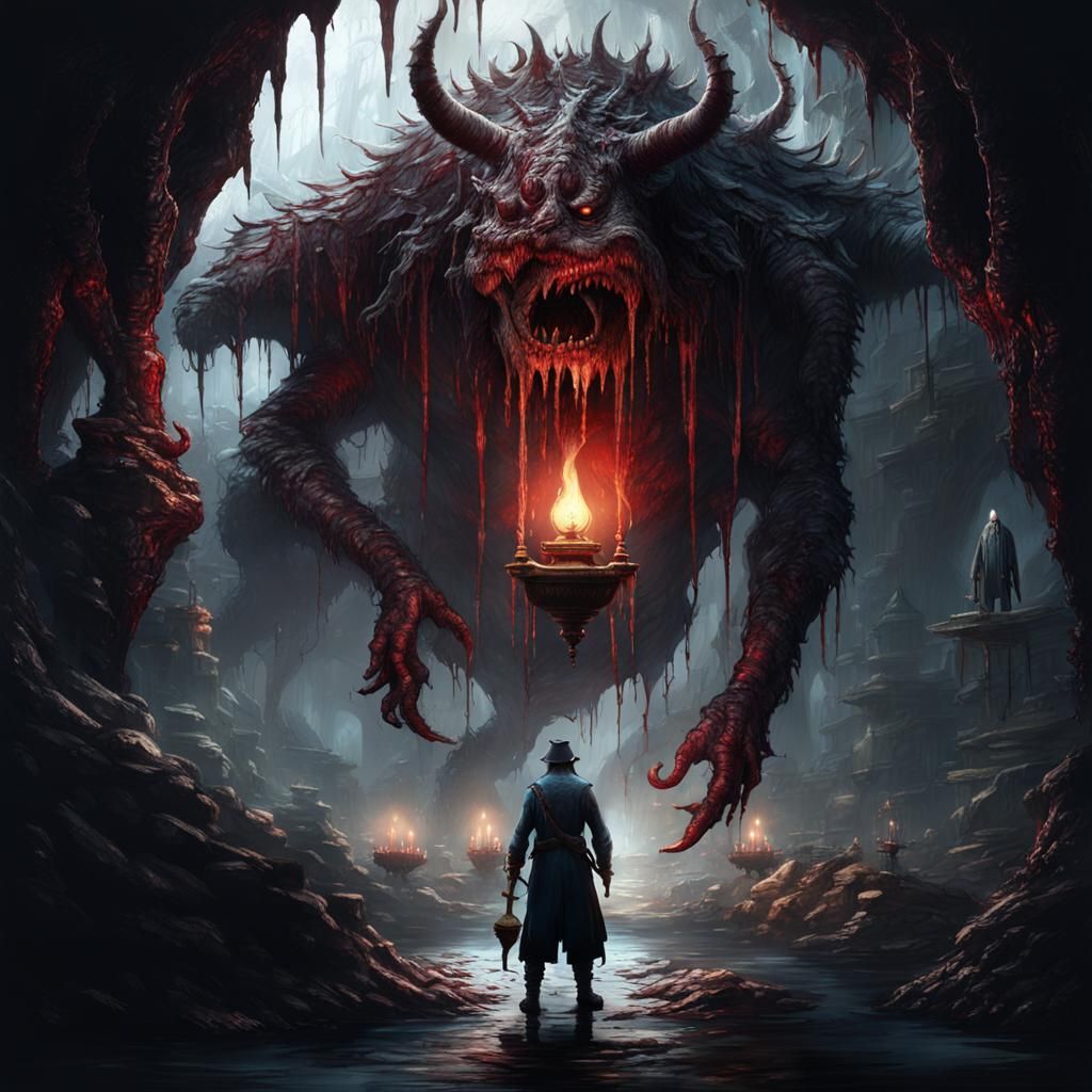 Bloodborne Cave Encounter with Monster in Red Light
