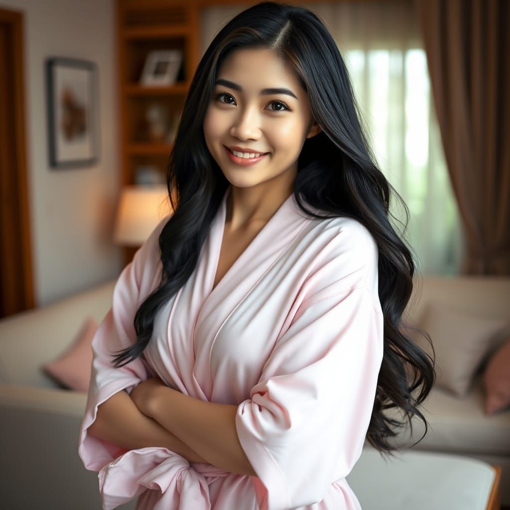 Curvy Chinese Woman in Cozy Living Room Setting