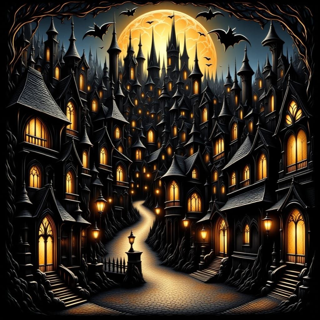 Medieval Cityscape in Golden Glow