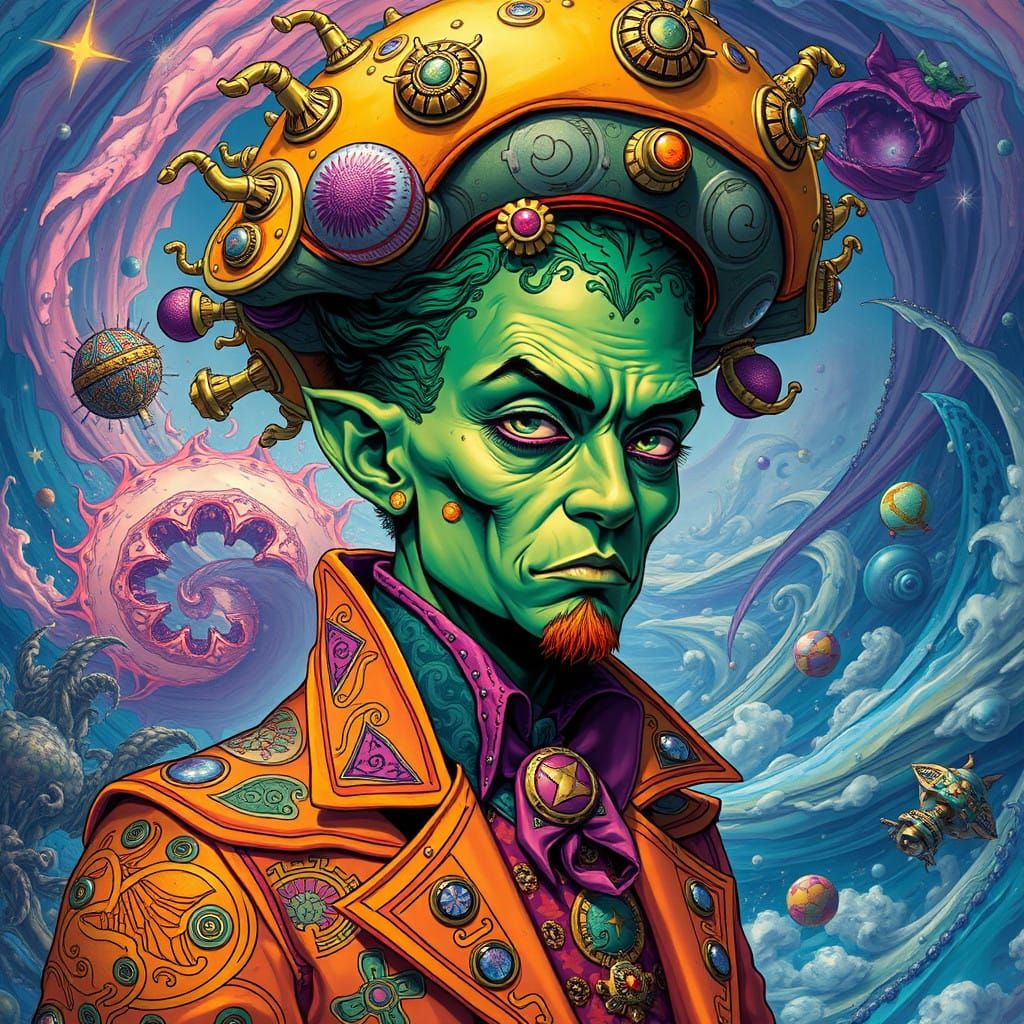 Cyberpunk Visionary with Oversized Cranium in Vibrant Comic...