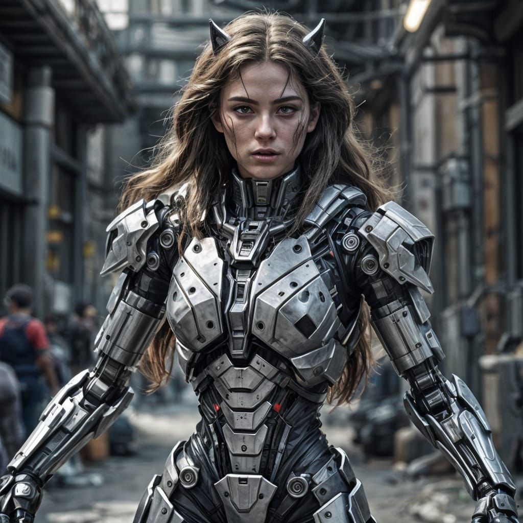 Hyperrealistic Werewolf Robot Girl in Cinematic Style