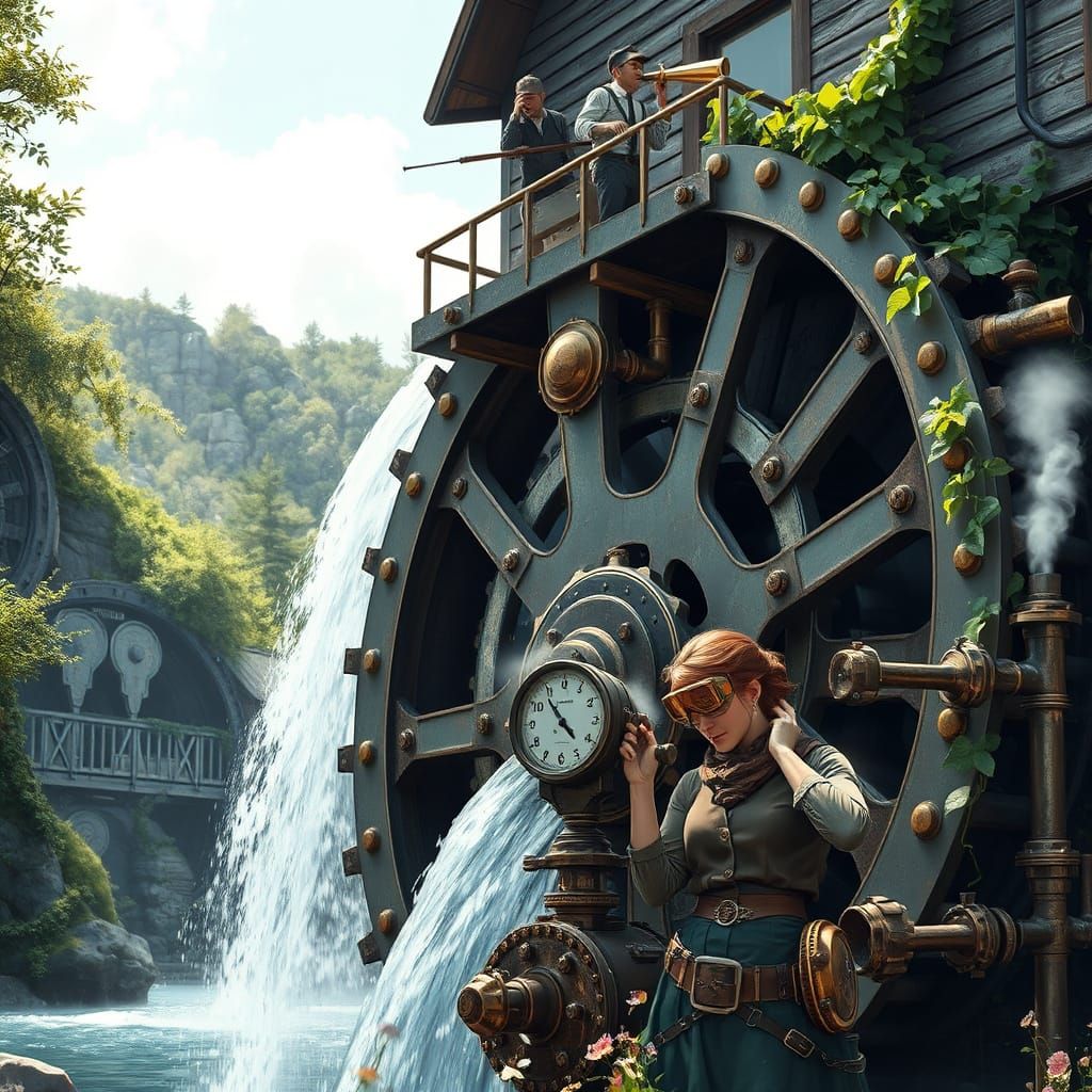 Steampunk Waterwheel in Victorian Era Splendor
