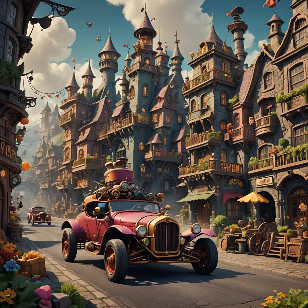 Wacky Races Inspired Cartoon Scene