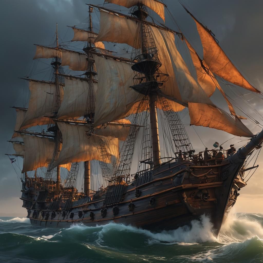 Galleon Outrunning Storm: Digital Matte Painting