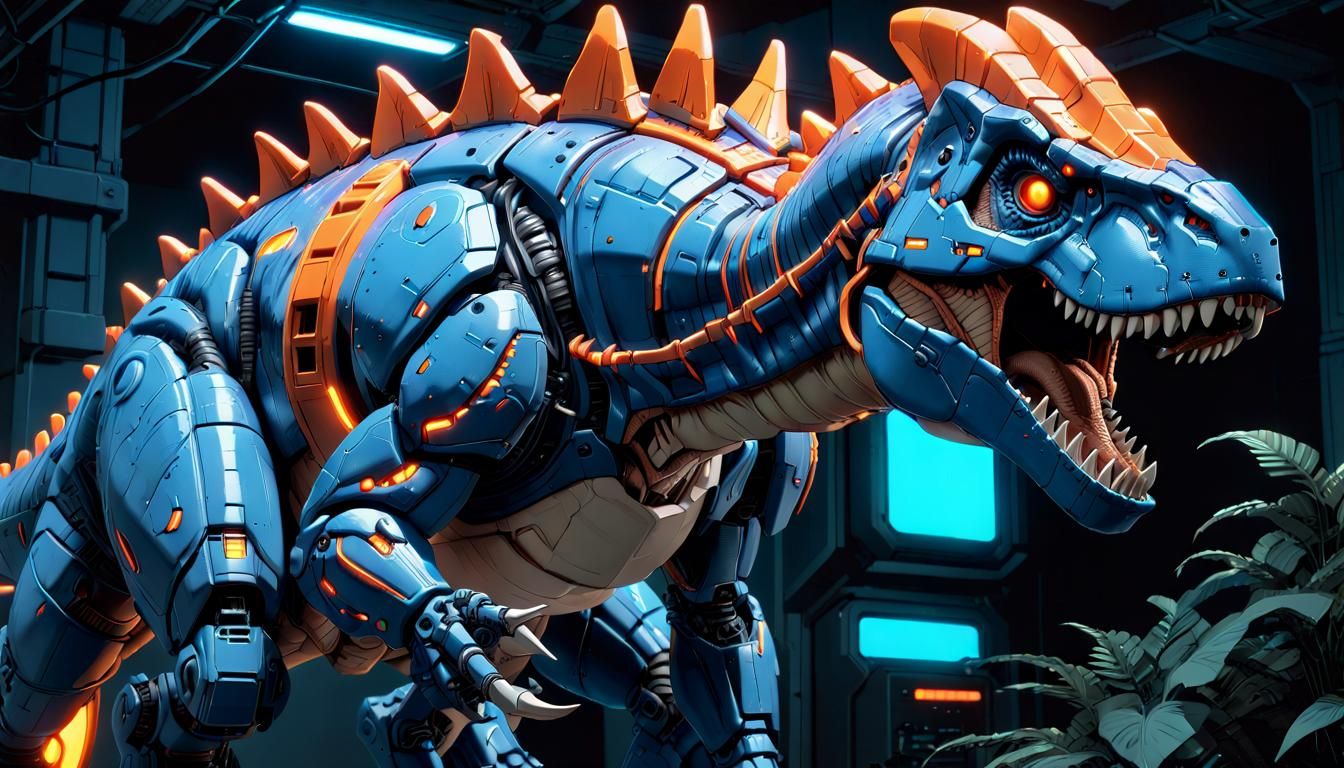 Cyberpunk Dinosaur King in Epic Anime Style
