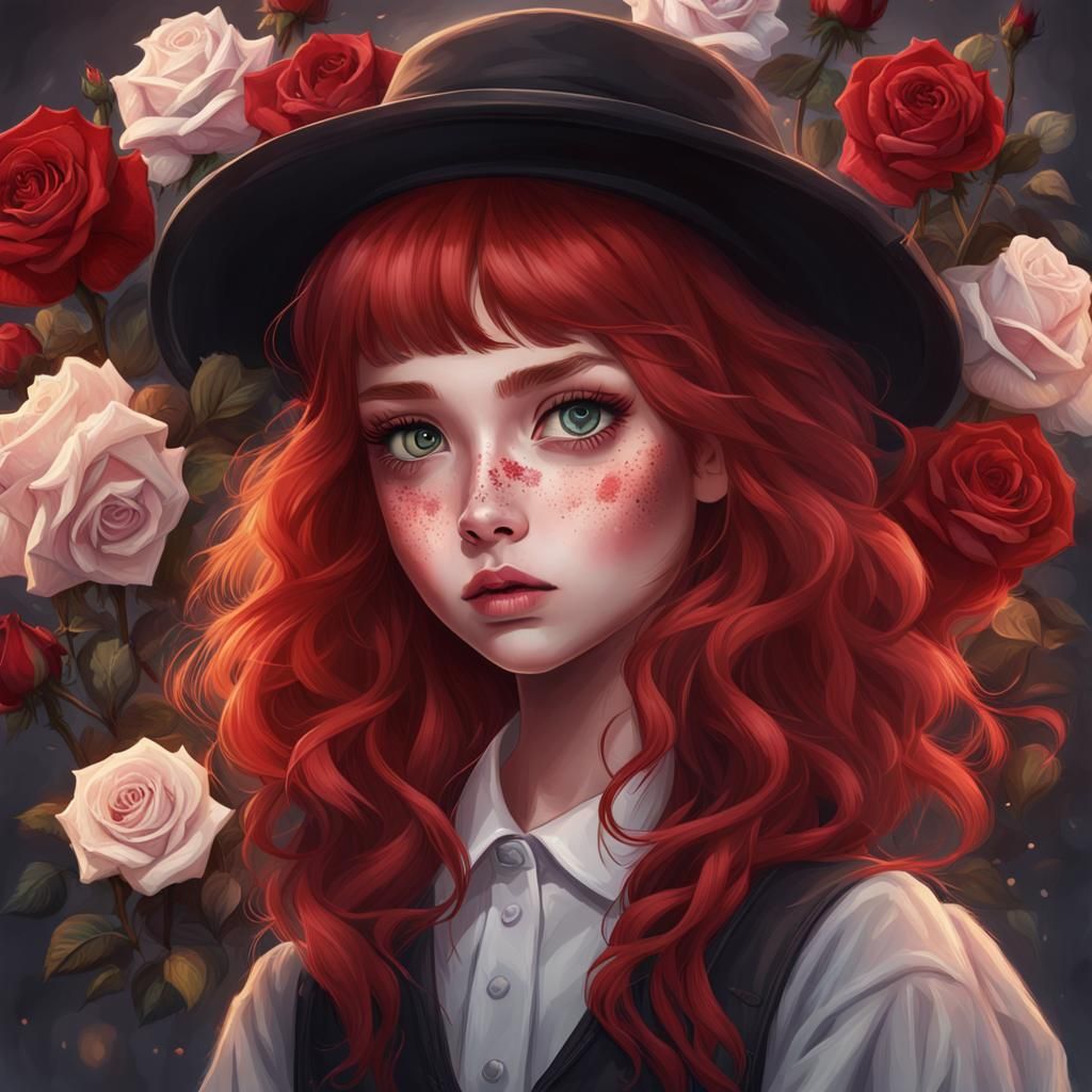 Gothic Vaporwave Girl with Roses in Steampunk Style