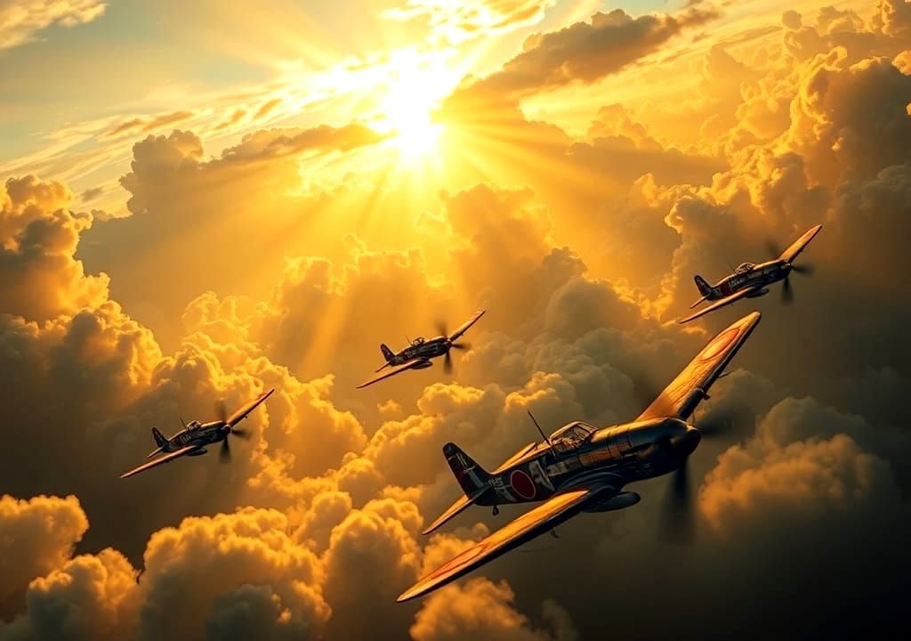 Vintage Planes in Golden Light, Crepuscular Rays