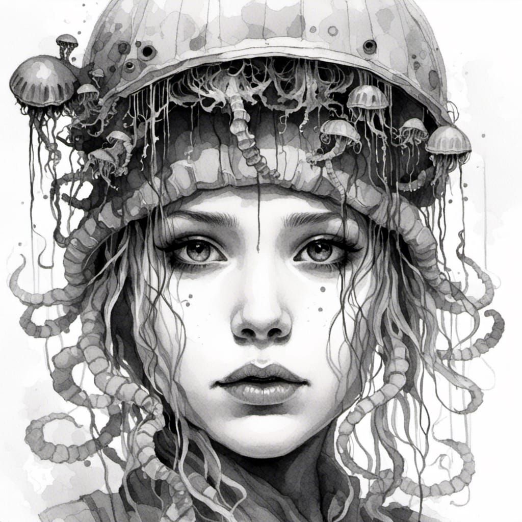 Cyberpunk Girl in Ink and Charcoal Theme