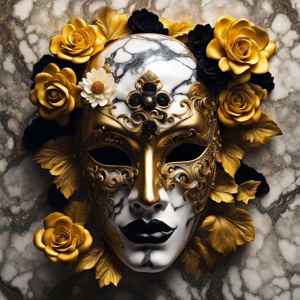 Sinister Venice Mask with Gold and Marble Details