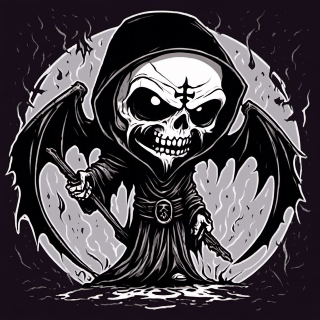 Cute Death Metal Grim Reaper Chibi Album Cover