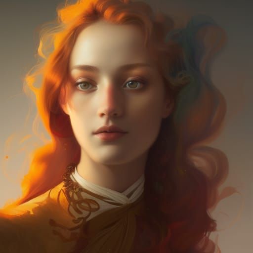 Girl with Fire Hair in Jugendstil Style