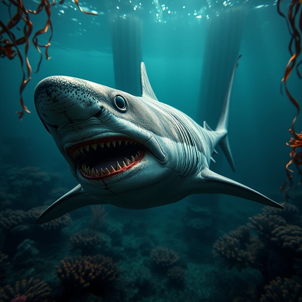 Hyperrealistic Shark in Coral Reef