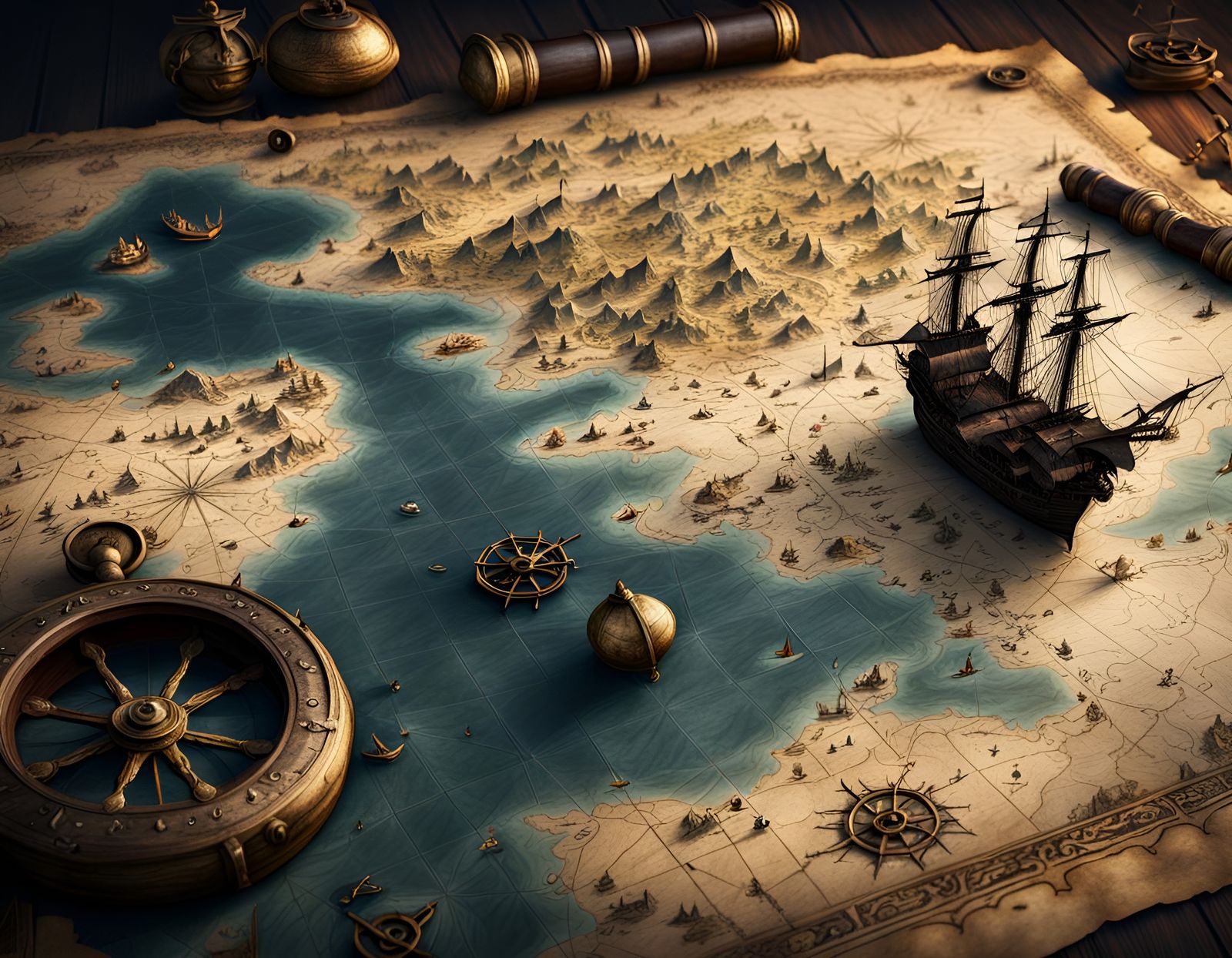 Detailed Pirate Treasure Map in Digital Matte Painting