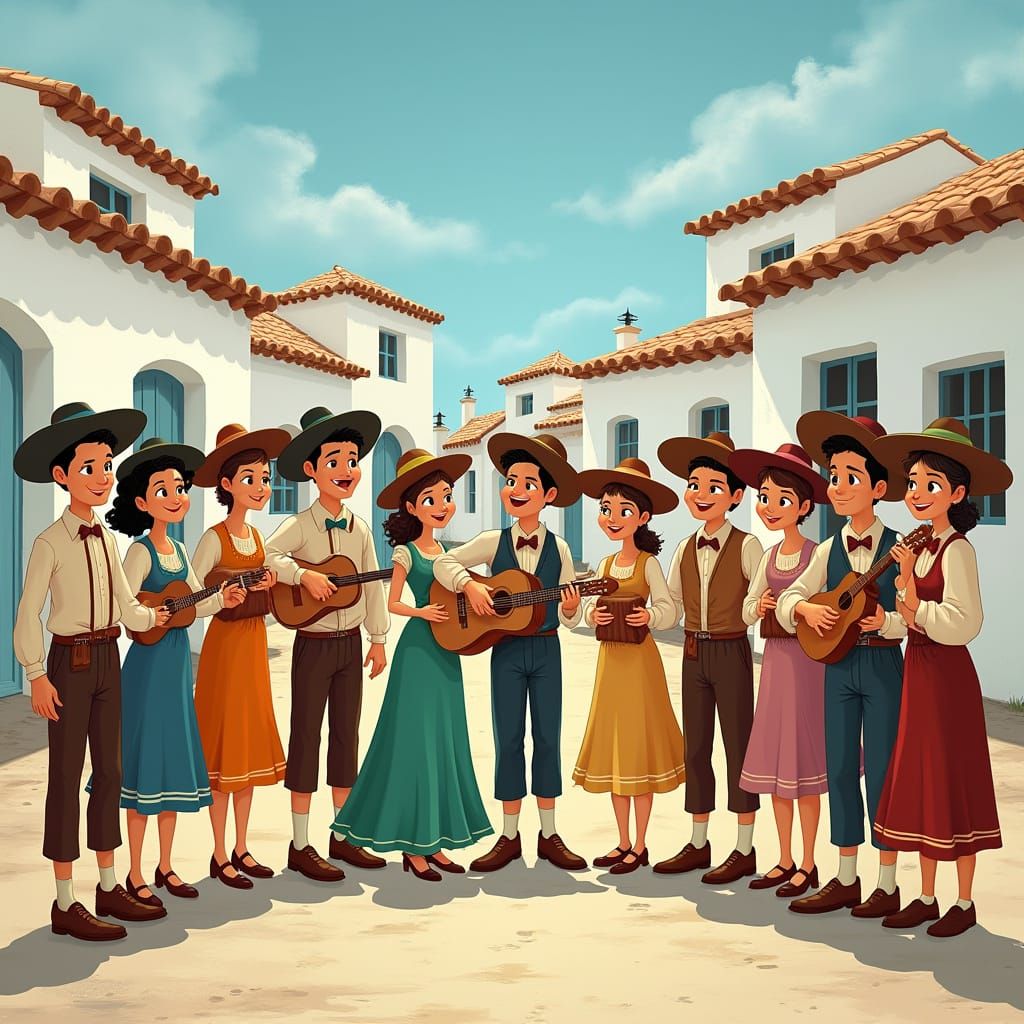 Canarian Folklore Group in Colorful Fishing Village