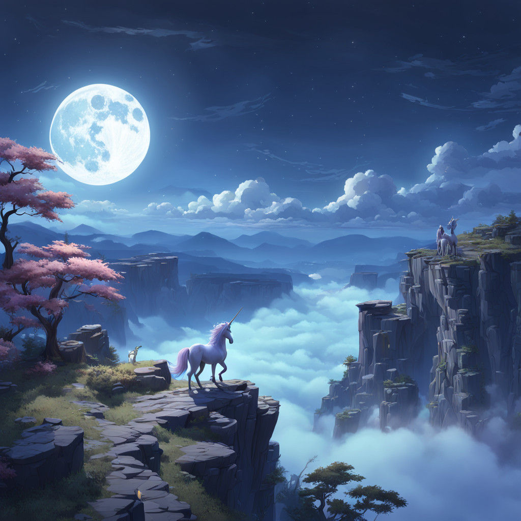Moonlit Unicorn in Anime Style