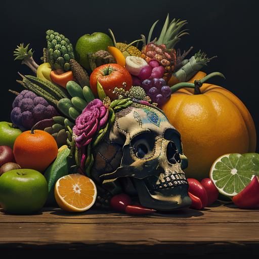 Cyberpunk Still Life with Frida Kahlo Skull