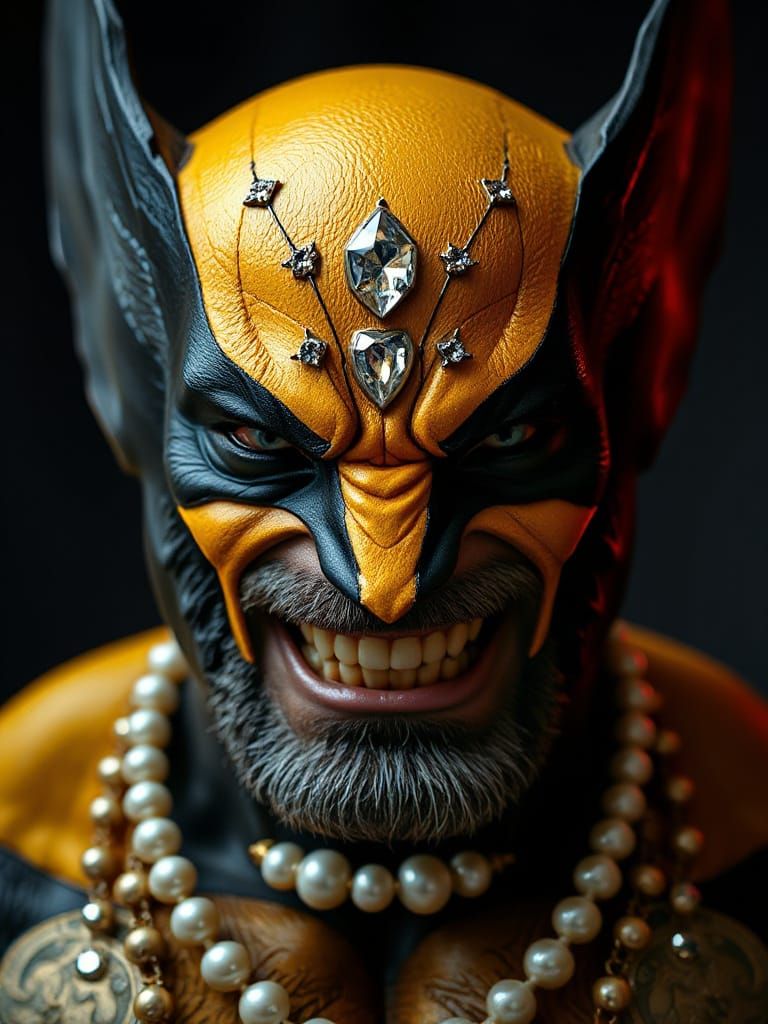 Wolverine Portrait Gleaming with Diamonds, Pearls, and Gold