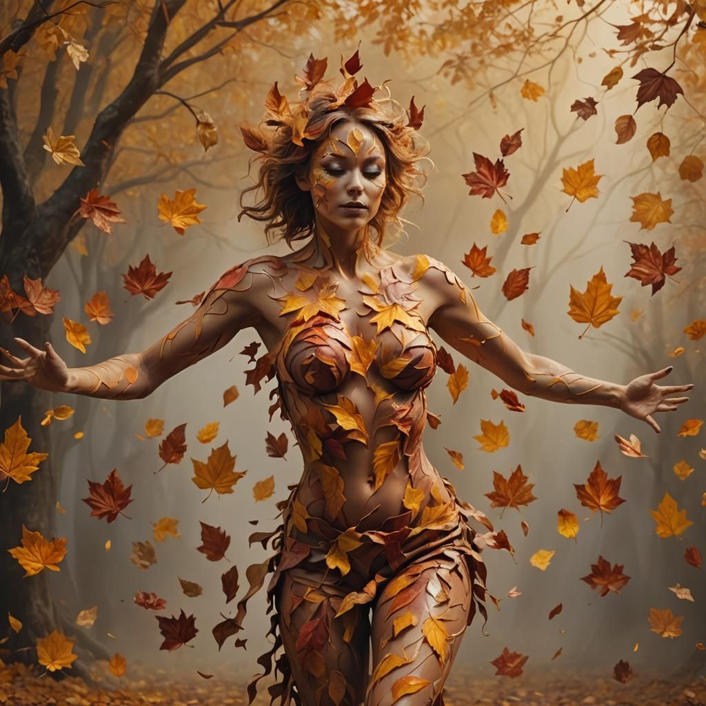 Autumn Leaves Body Painting in Magical Realism Style