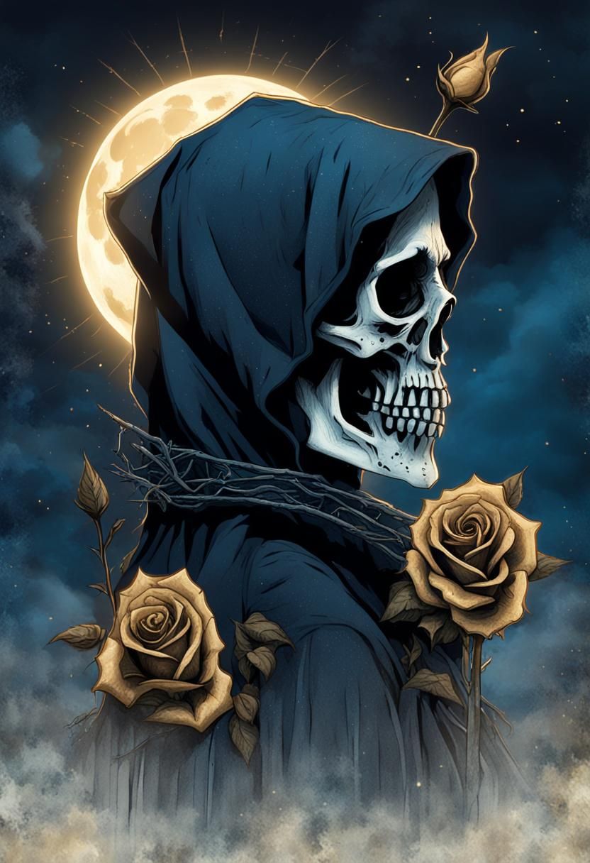 Gothic Grim Reaper with Withered Rose