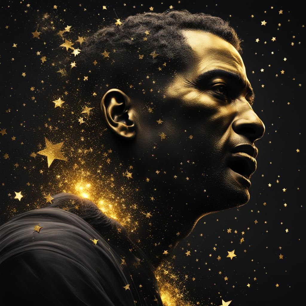 Golden Stars in Hyperrealistic Black Sky