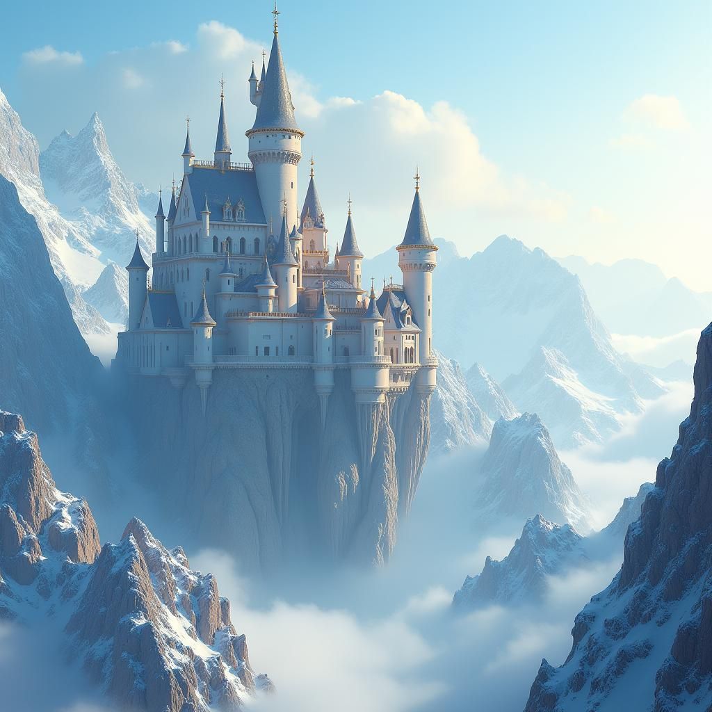 Fantasy Sky Castle Concept Art in Digital Painting Style