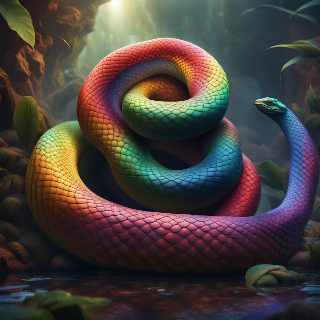 Fantastical Rainbow Snake in Detailed Matte Painting