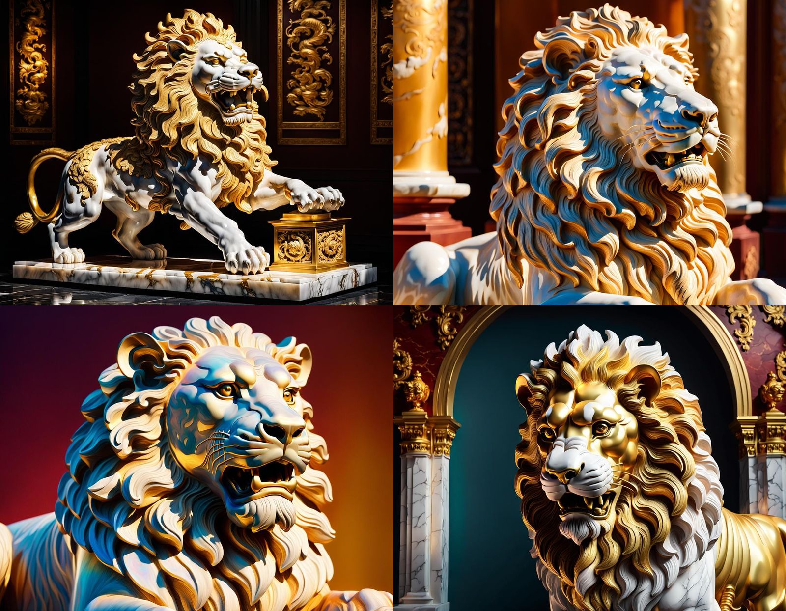 Gold Chinese Lion Sculpture in Gothic Rococo Style