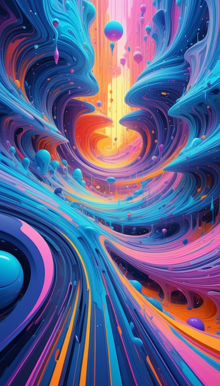 Vibrant Abstract Forms in Digital Oil Painting Style