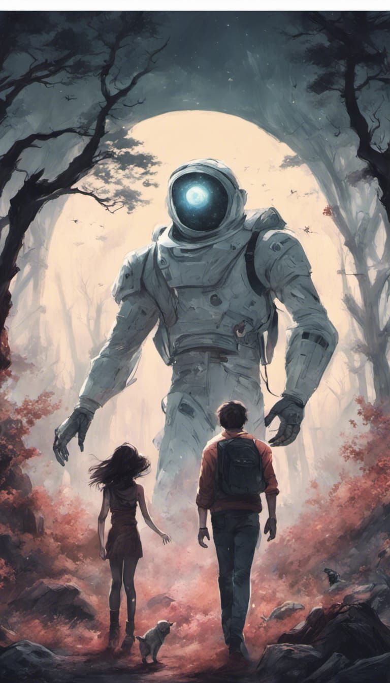 Spaceman and Girl in Horror Fantasy Forest
