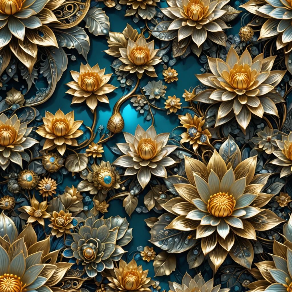 Exotic Gold Flowers in Fantasy Garden