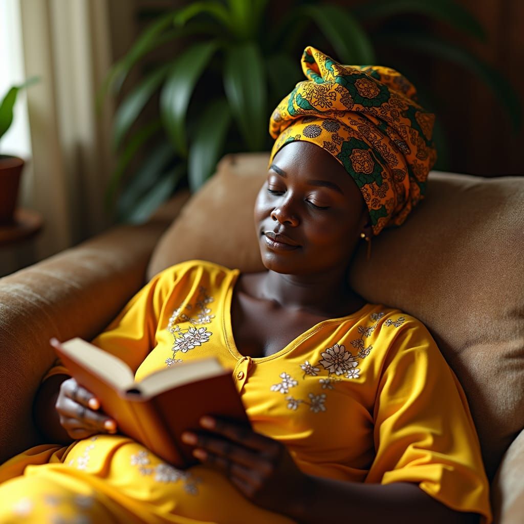 Serene Jamaican Woman in Idyllic Reading Scene